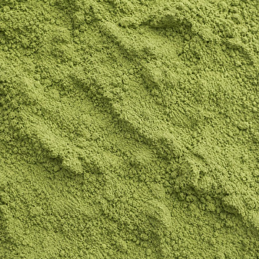Matcha green tea powder with tea leaves