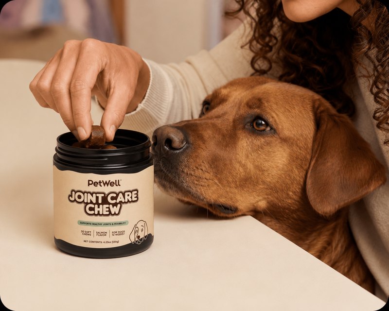 Taking a chew from the Joint Care tub
